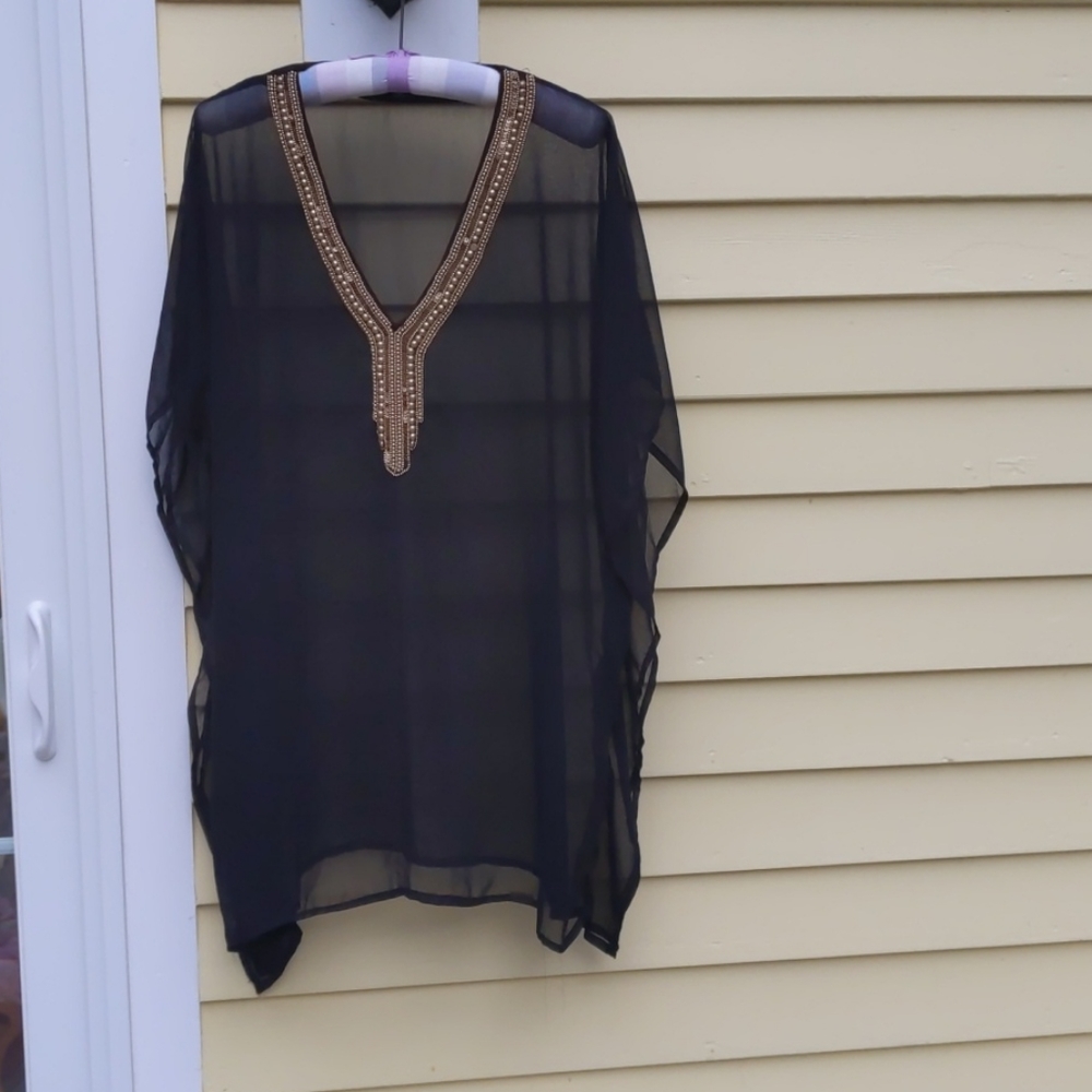 RAVIYA Women's Gold and Black Beach Cover-Up